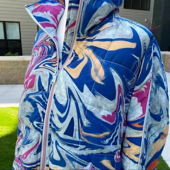 NWT Free People Printed Pippa Packable Puffer Jacket Bomber in Blue - Picture 5 of 13